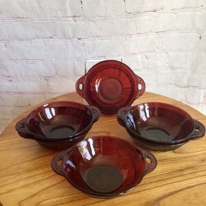 Vintage Anchor Hocking Coronation Royal Ruby Glass Fruit Dessert Bowls